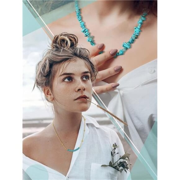 6 Pcs Boho Necklaces for Women Gold and Turquoise Necklace Suede Choker Western - Picture 6 of 6